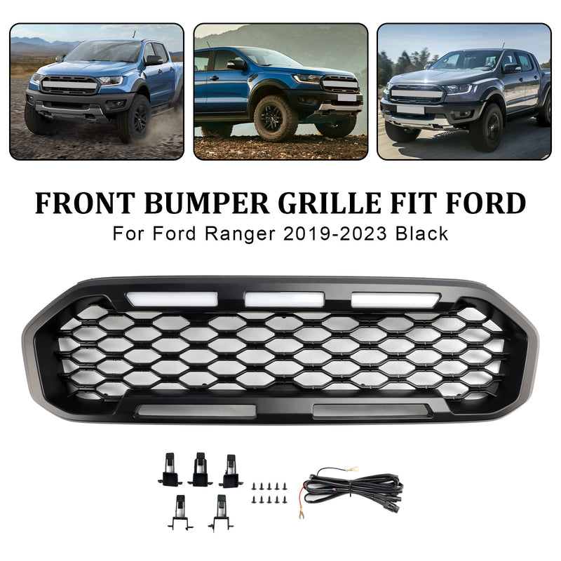 2019-2023 Ford Ranger T8 Etukerroksen baarigrilli, musta, LED-valolla