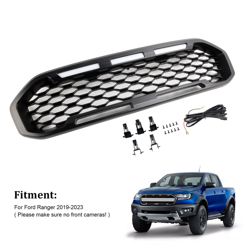 2019-2023 Ford Ranger T8 Etukerroksen baarigrilli, musta, LED-valolla