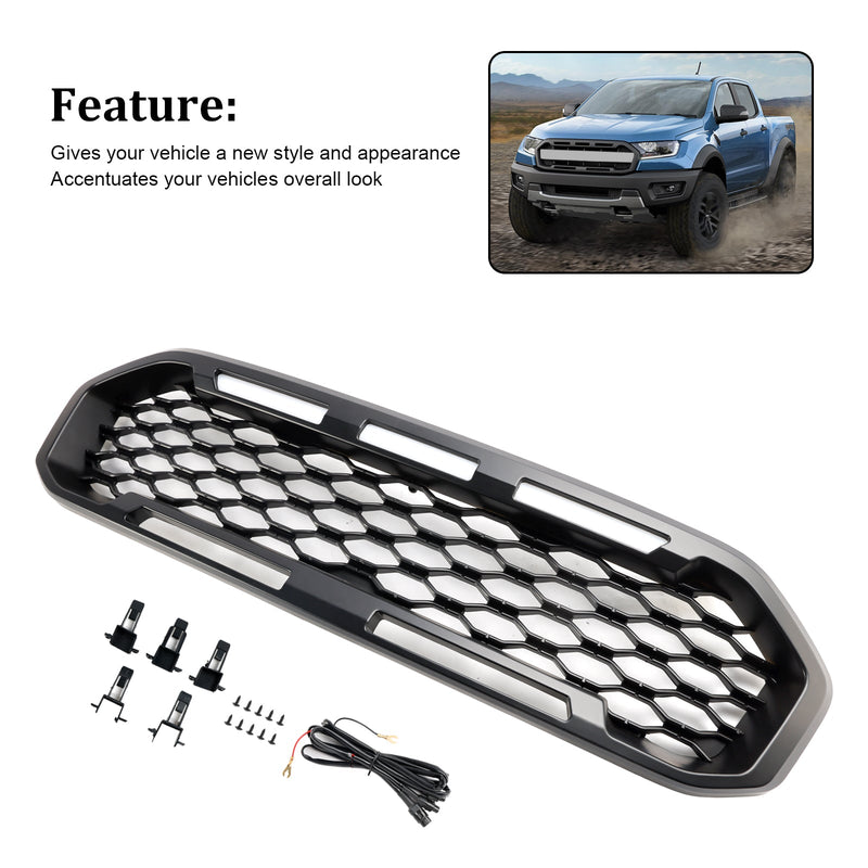2019-2023 Ford Ranger T8 Etukerroksen baarigrilli, musta, LED-valolla
