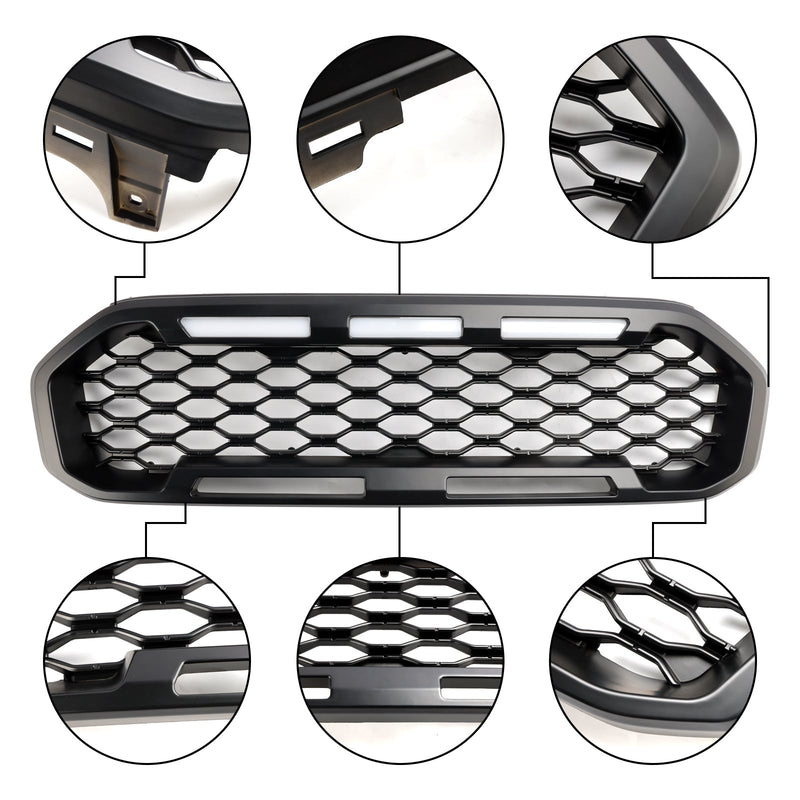 2019-2023 Ford Ranger T8 Etukerroksen baarigrilli, musta, LED-valolla