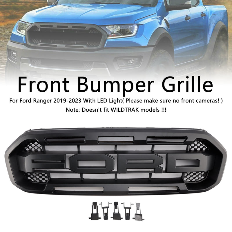 Černý přední gril ve stylu Raptor pro nárazník. Vhodné pro Ford Ranger 2019-2023.