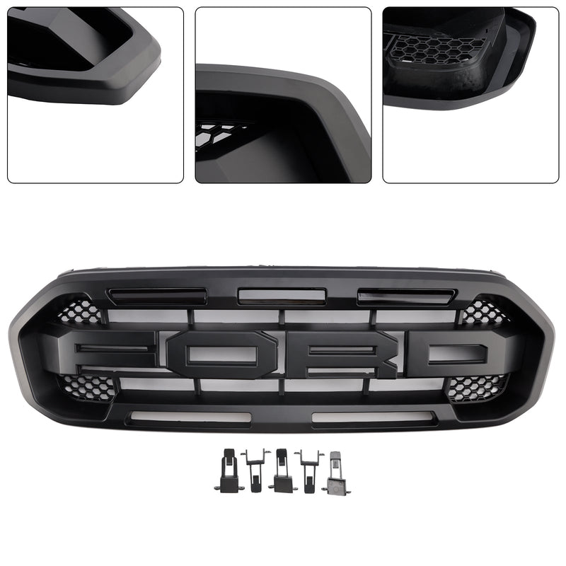 Černý přední gril ve stylu Raptor pro nárazník. Vhodné pro Ford Ranger 2019-2023.