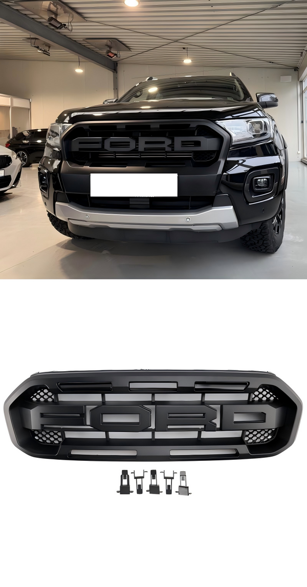 Černý přední gril ve stylu Raptor pro nárazník. Vhodné pro Ford Ranger 2019-2023.