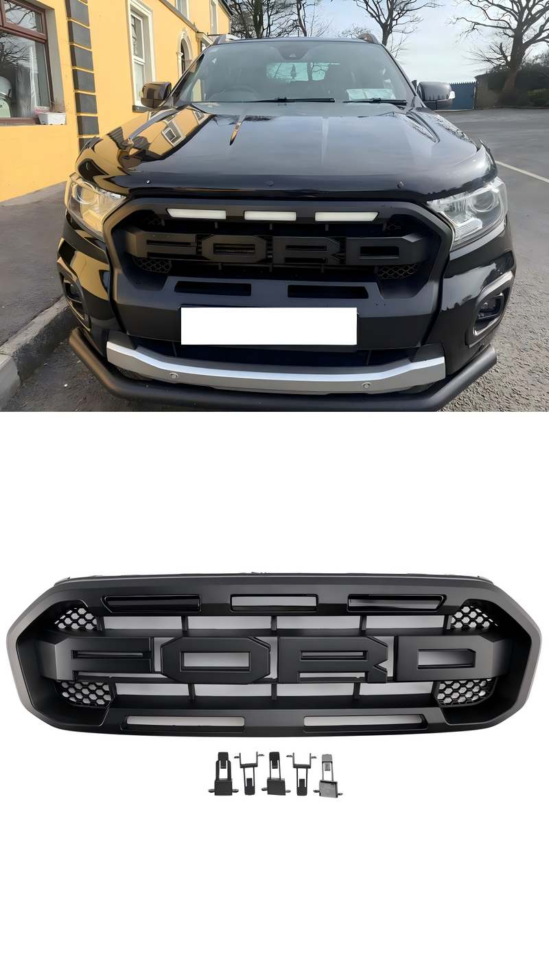 Černý přední gril ve stylu Raptor pro nárazník. Vhodné pro Ford Ranger 2019-2023.