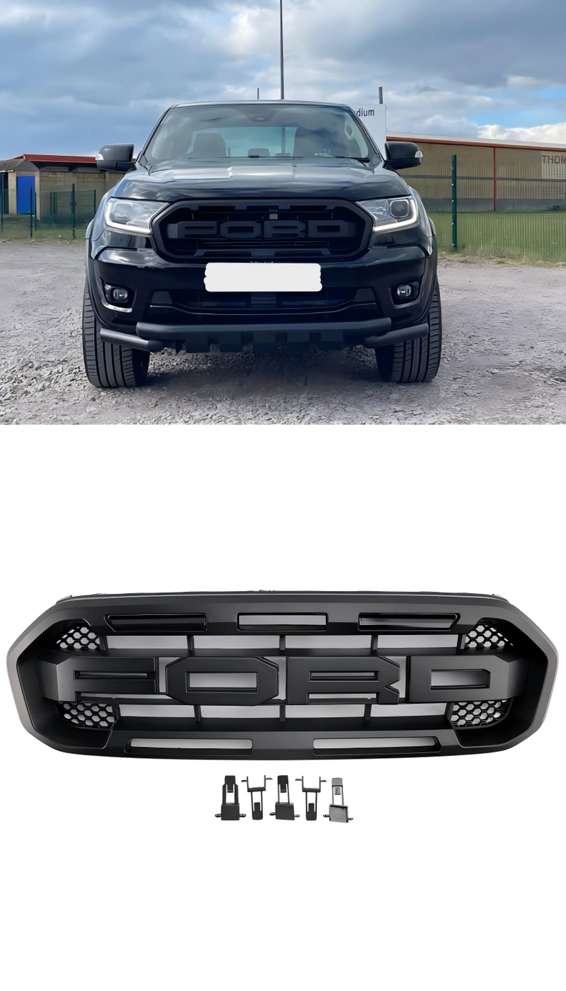 Černý přední gril ve stylu Raptor pro nárazník. Vhodné pro Ford Ranger 2019-2023.