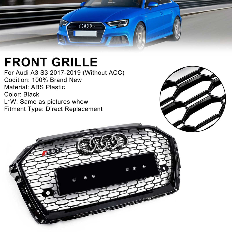 2017-2019 Audi A3 8V RS3 Style Honeycomb Mesh främre stötfångargrill Svart