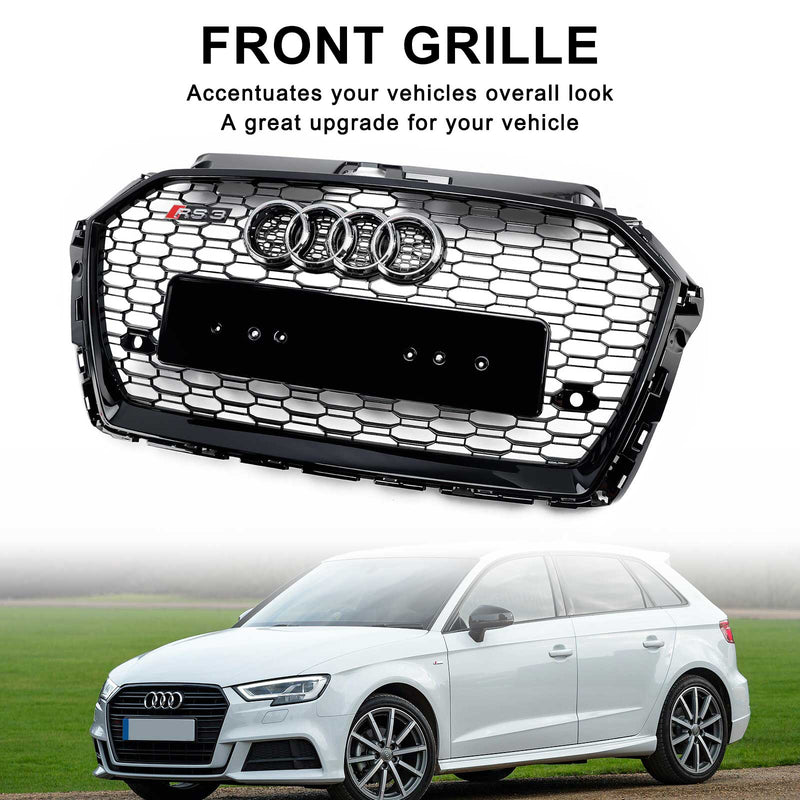 2017-2019 Audi A3 8V RS3 Style Honeycomb Mesh främre stötfångargrill Svart