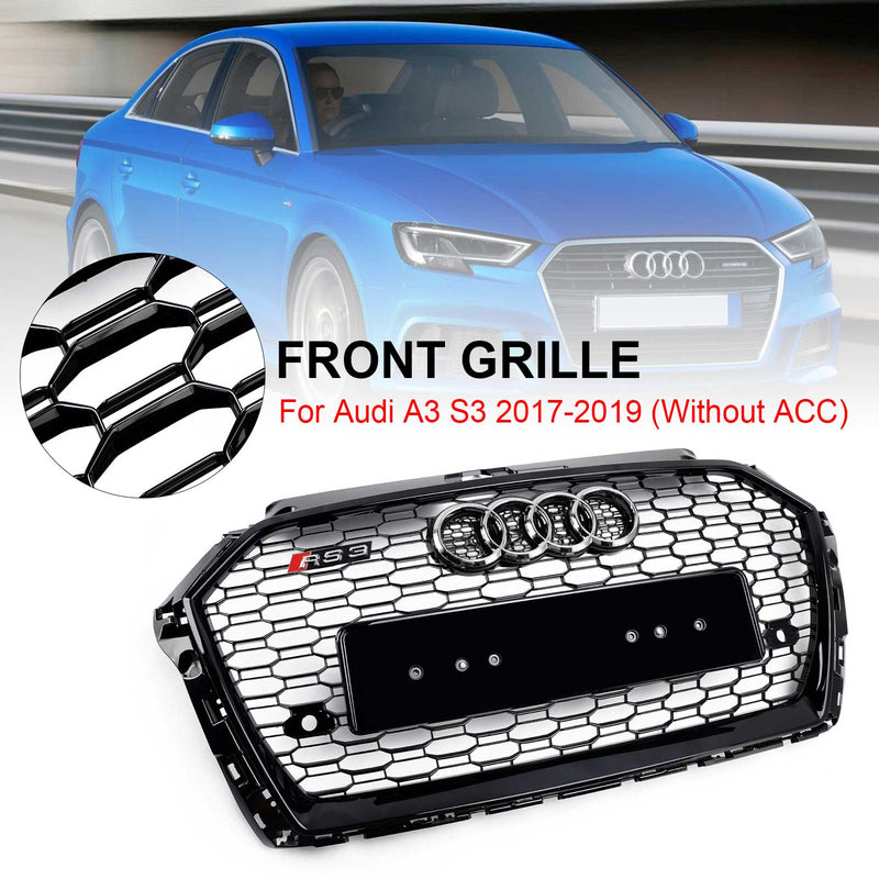 2017-2019 Audi A3 8V RS3 Style Honeycomb Mesh främre stötfångargrill Svart