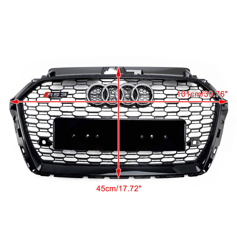 2017-2019 Audi A3 8V RS3 Style Honeycomb Mesh etupuskurin säleikkö musta