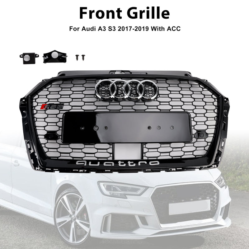 2017–2019 Audi A3 S3 W/ACC RS3 Style Waben-Kühlergrill, Schwarz