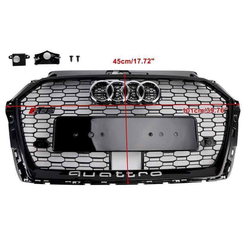 2017–2019 Audi A3 S3 W/ACC RS3 Style Waben-Kühlergrill, Schwarz