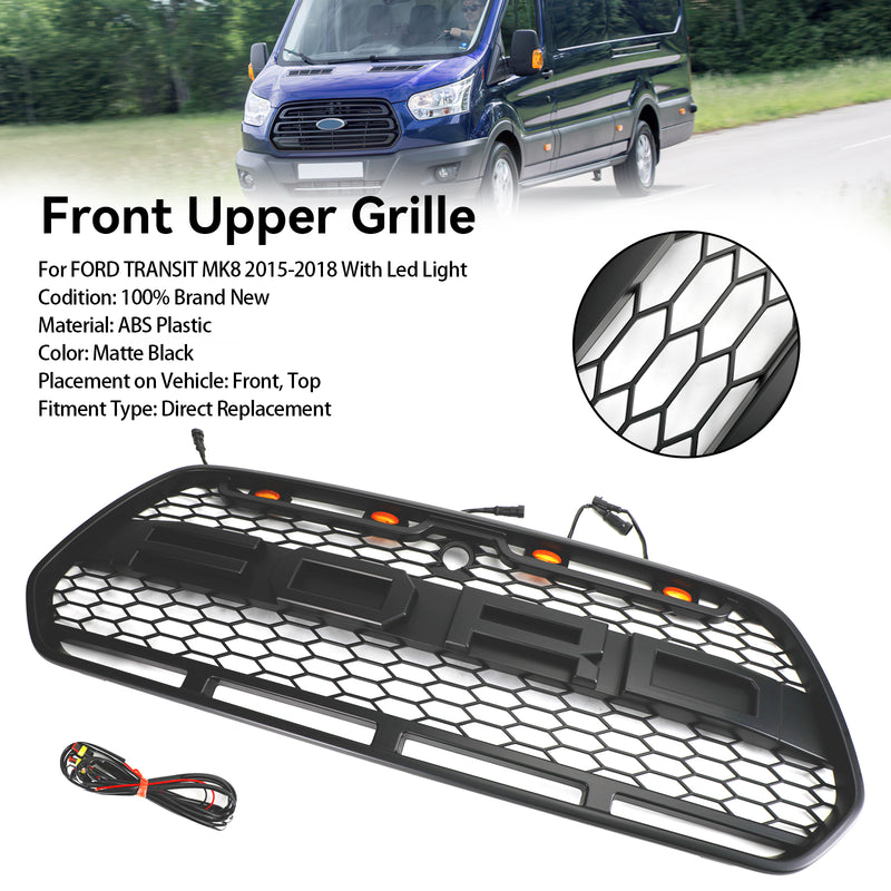 Mattschwarzer Kühlergrill vorne mit LED Passend für Ford Transit MK8 2015-2018 Raptor