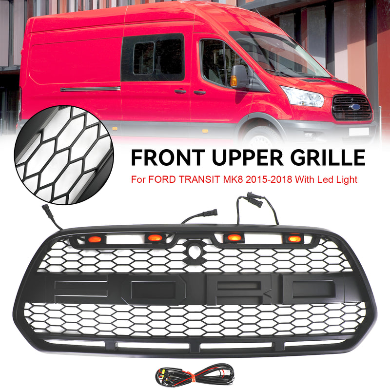 Mattschwarzer Kühlergrill vorne mit LED Passend für Ford Transit MK8 2015-2018 Raptor