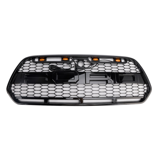 Kühlergrill in Glanzschwarz für Ford Transit MK8 2015-2018 Raptor-Style mit LED-Beleuchtung Frontstoßfängergitter