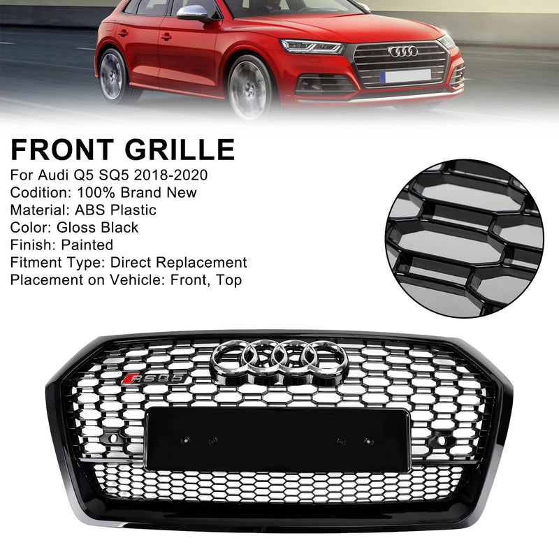 RSQ5 Style Front Honeycomb Mesh Grill Grille Fit Audi Q5 SQ5 2018-2020