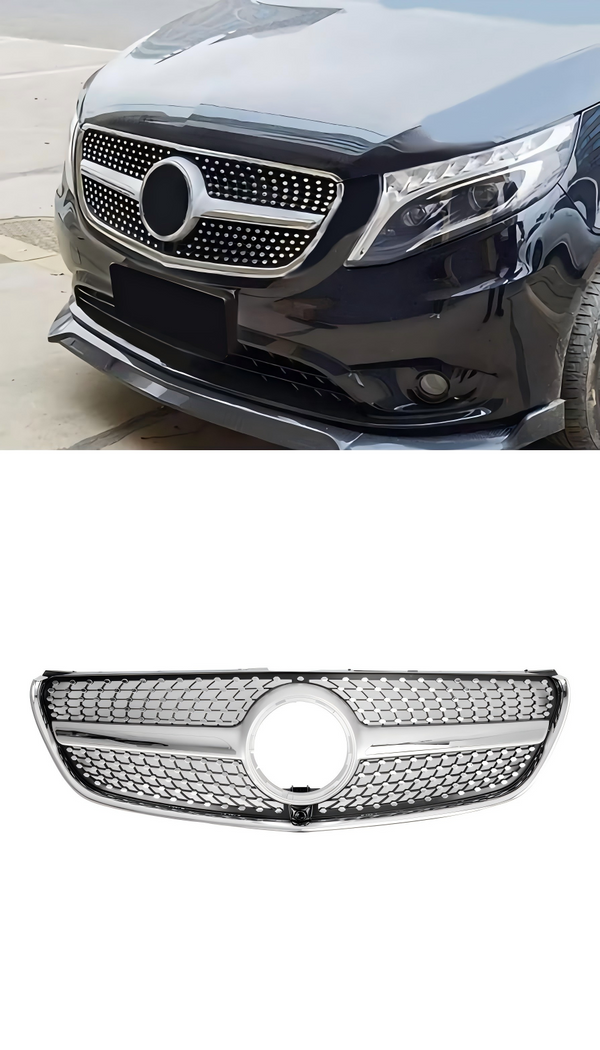 Hopeanvärinen timanttiritilän säleikkö Mercedes Benz V luokkaan W447 2014-03/2019