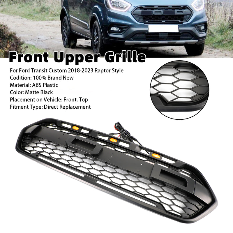 Matte Black Front Bumper Grille für Ford Transit Custom Trail 2018-2023 W/ 3LED