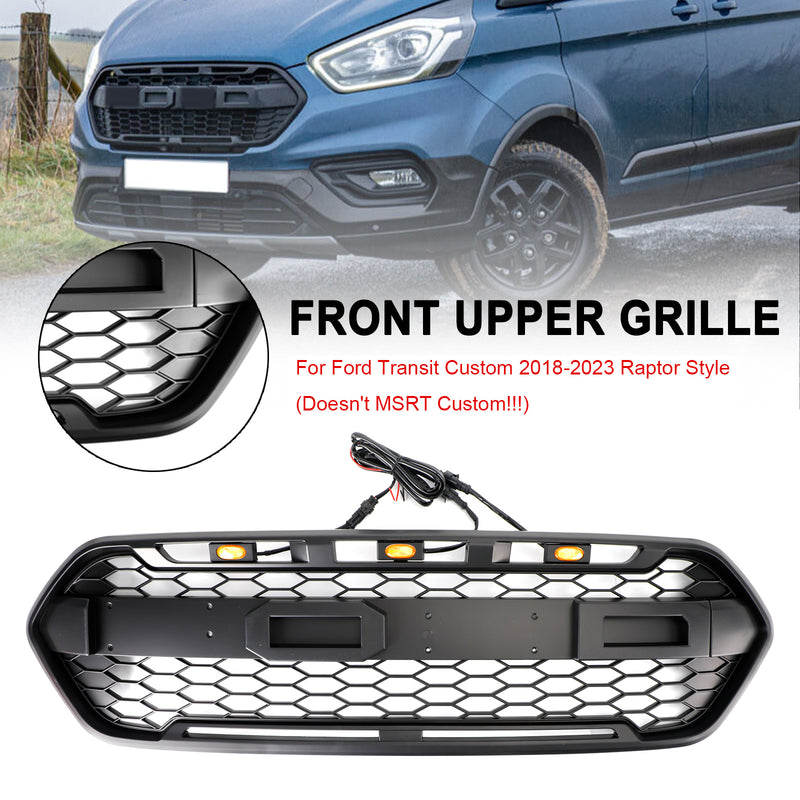 Mattsvart støtfangergitter foran for Ford Transit Custom Trail 2018-2023 med 3LED