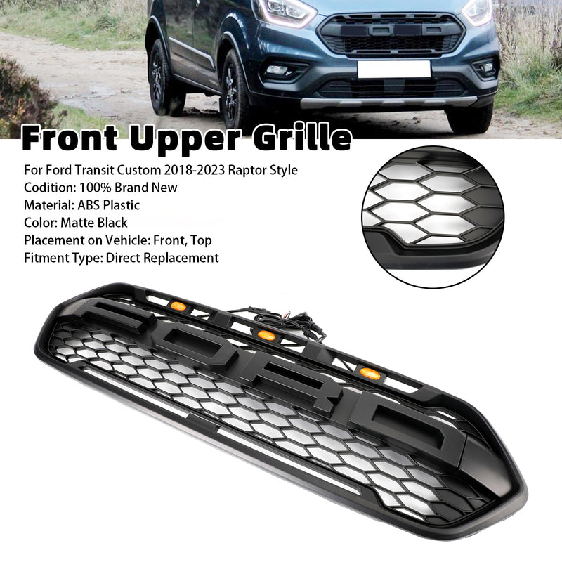 Rejilla de parachoques delantero negro mate para Ford Transit Custom Trail 2018-2023 W/ 3LED