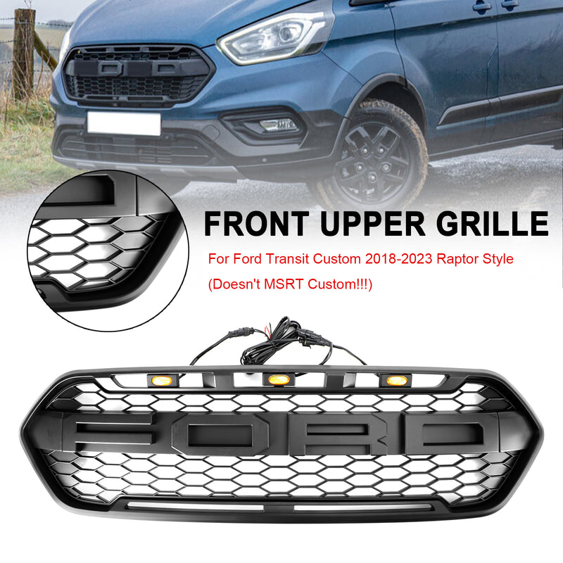 Mattsvart främre stötfångargaller för Ford Transit Custom Trail 2018-2023 W/ 3LED