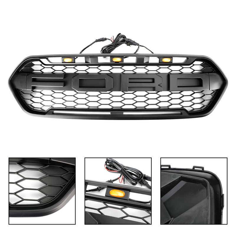 Rejilla de parachoques delantero negro mate para Ford Transit Custom Trail 2018-2023 W/ 3LED