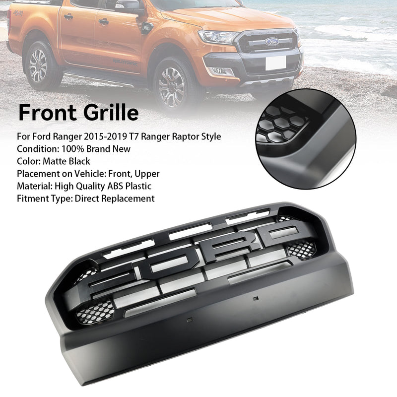 2015–2019 Ford Ranger T7 Mattschwarzer Frontgrill im Ranger Raptor-Stil