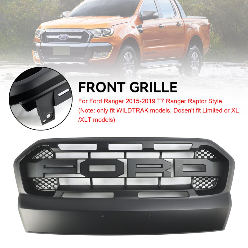 Grade preta mate do pára-choque dianteiro estilo Ranger Raptor para Ford Ranger 2015-2019 T7
