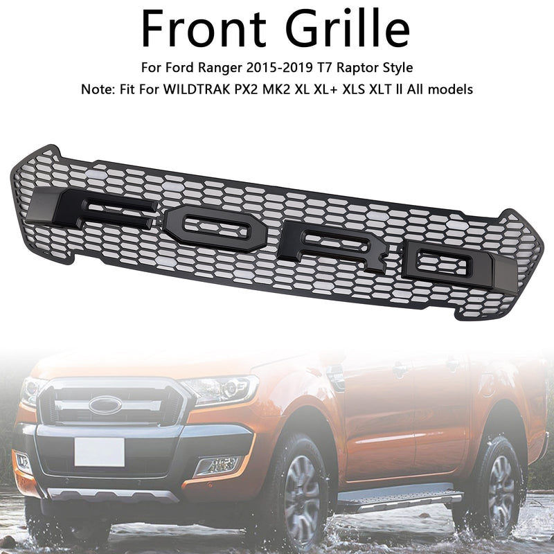 Matt -Black Front -Floor Bar Grill pro Ford Ranger 2015–2019 T7 s LED