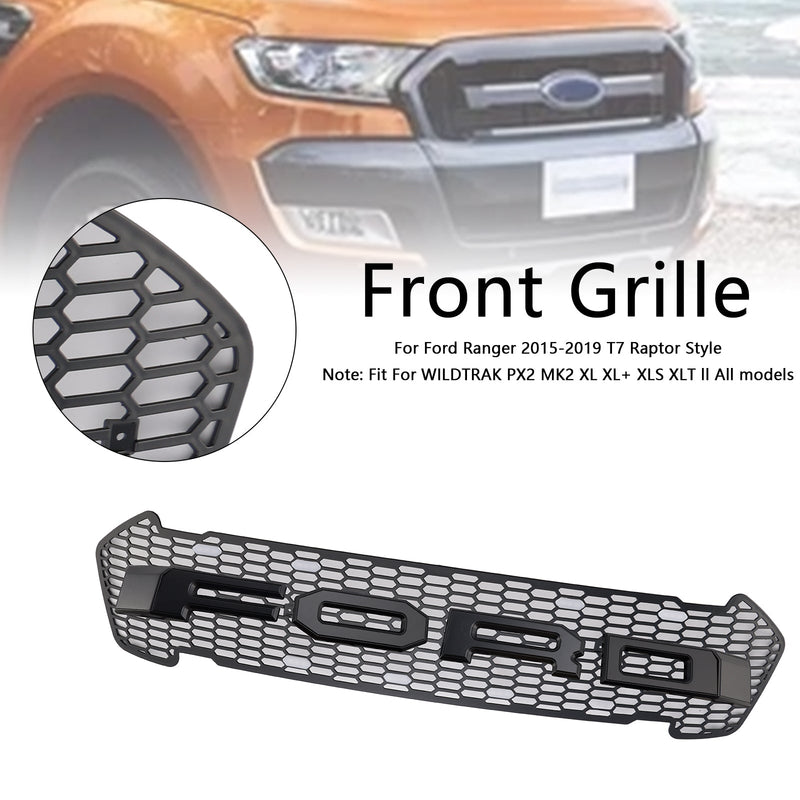Matt -Black Front -Floor Bar Grill pro Ford Ranger 2015–2019 T7 s LED