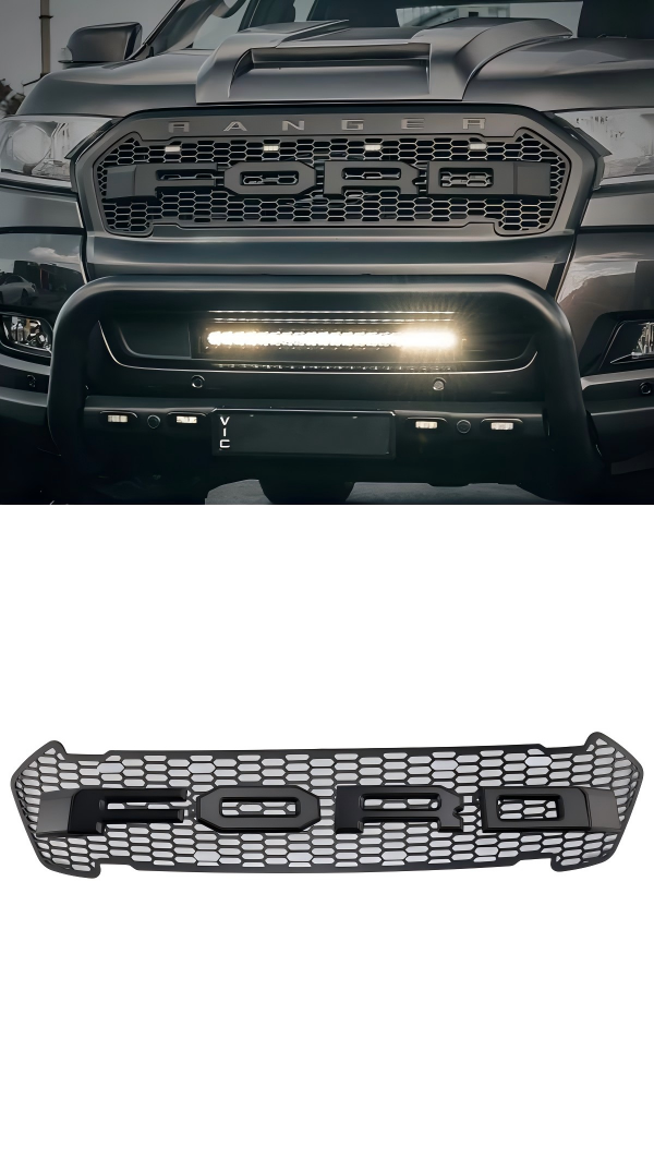 Matt -Black Front -Floor Bar Grill pro Ford Ranger 2015–2019 T7 s LED