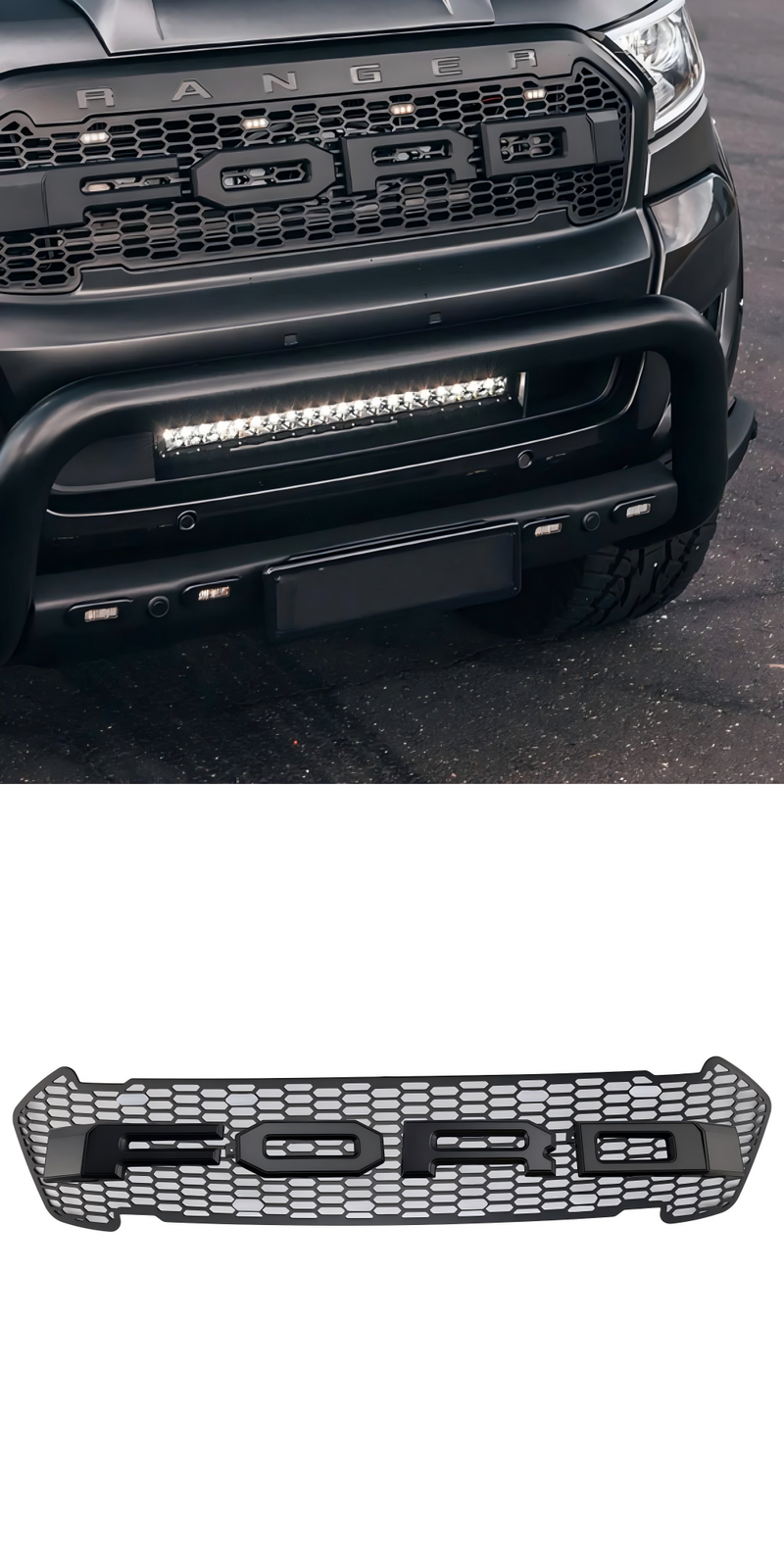 Matt -Black Front -Floor Bar Grill pro Ford Ranger 2015–2019 T7 s LED