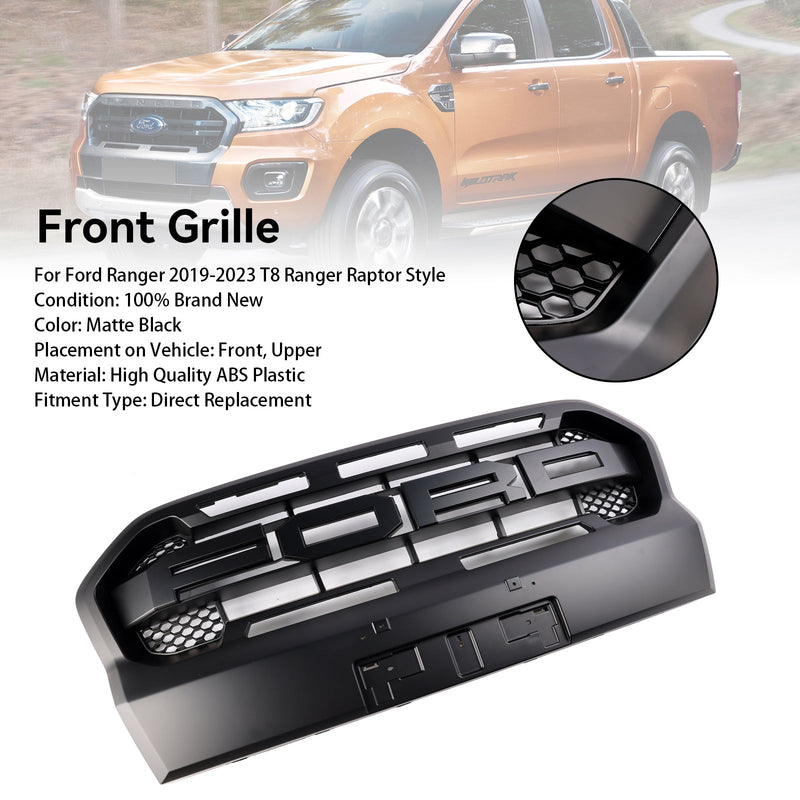 2019-2023 Ford Ranger T8 mattsvart Ranger Raptor-frontgrill