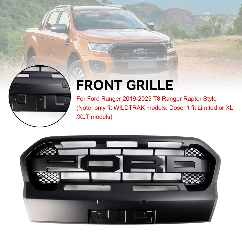 2019-2023 Ford Ranger T8 mattsvart Ranger Raptor-frontgrill