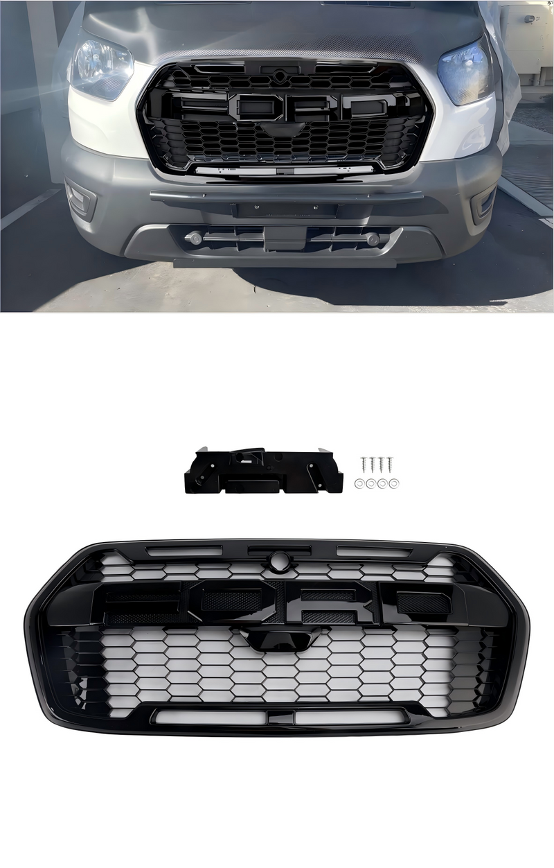 Kühlergrill für Ford Transit ab Baujahr 05.2019 Raptor Look Frontgitter Hochwertiger ABS-Kunststoff Glanzschwarz
