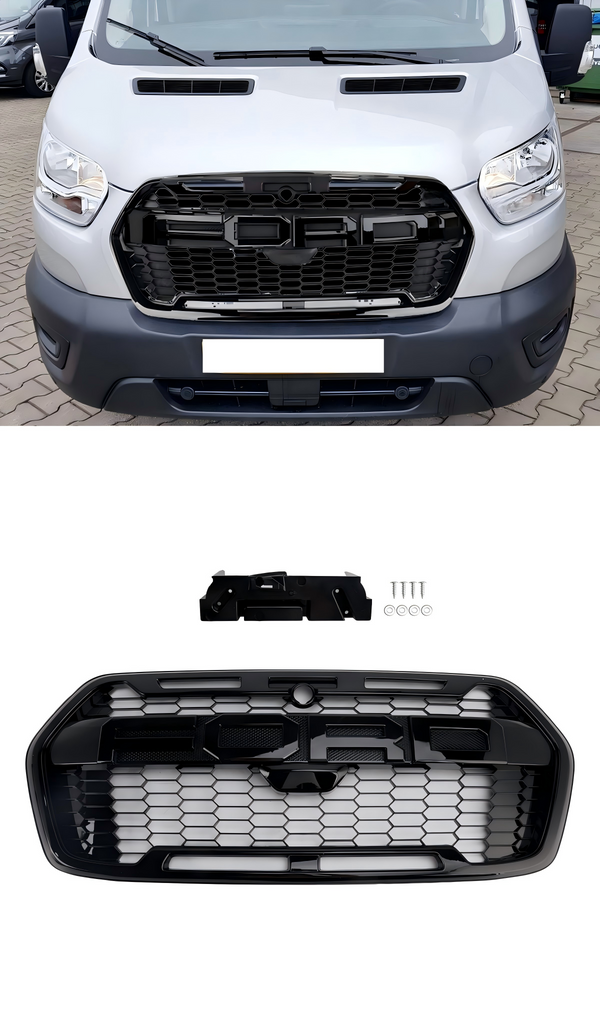 Raptor Look Kühlergrill für Ford Transit ab 2019 Hochwertiger ABS Kunststoff Glanzschwarz Frontgitter