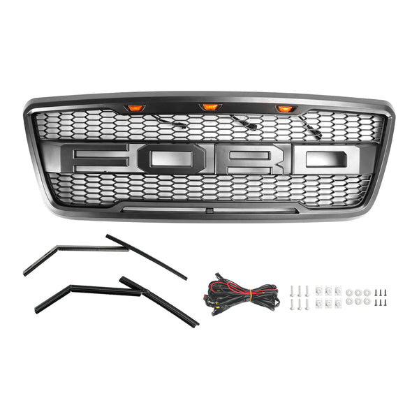 Raptor Style Front Mesh Huv Grill Passar Ford F150 2004-2008 med LED