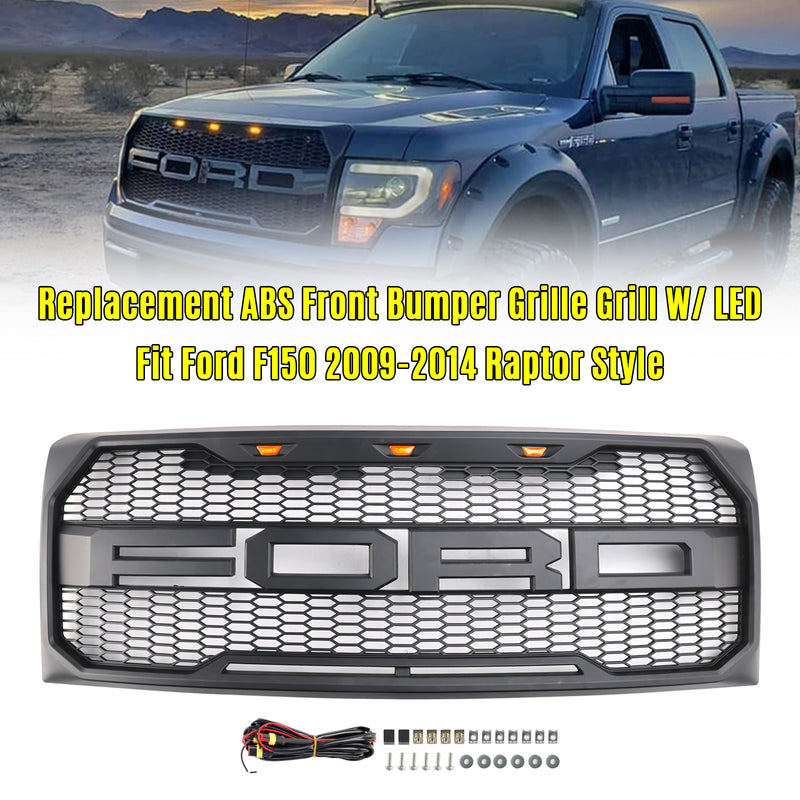 Mřížka předního nárazníku Raptor Style s LED pro Ford F150 2009-2014 černá