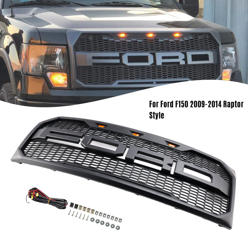 Mřížka předního nárazníku Raptor Style s LED pro Ford F150 2009-2014 černá