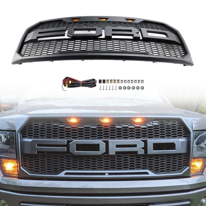 Mřížka předního nárazníku Raptor Style s LED pro Ford F150 2009-2014 černá