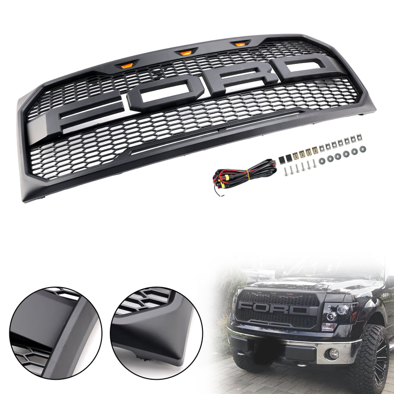 Mřížka předního nárazníku Raptor Style s LED pro Ford F150 2009-2014 černá
