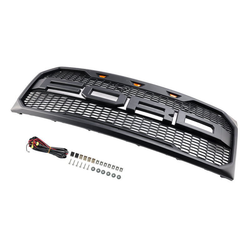 Mřížka předního nárazníku Raptor Style s LED pro Ford F150 2009-2014 černá