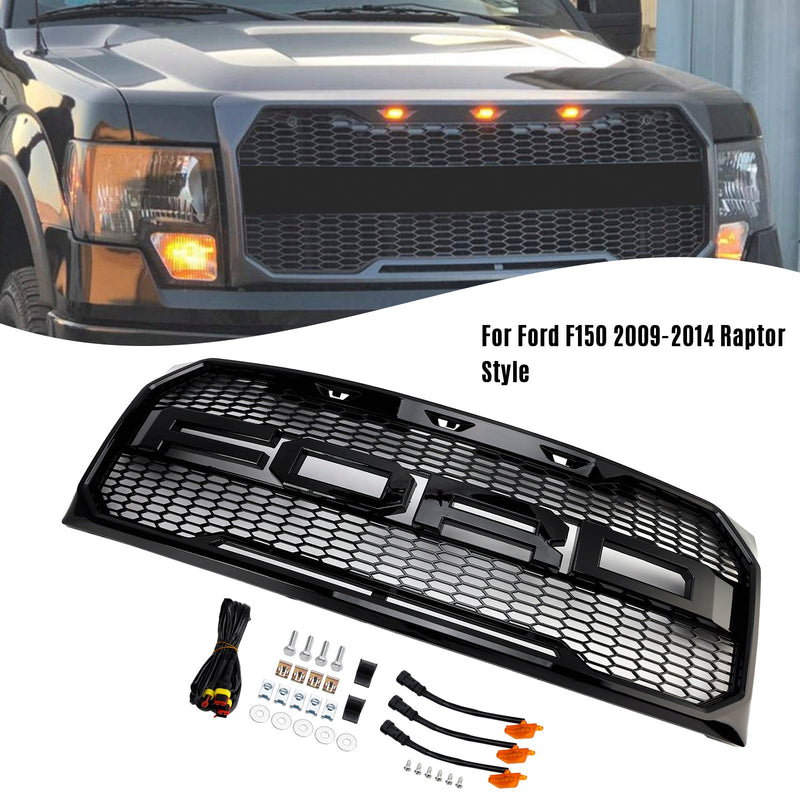 Frontstoßstangengrill im Raptor-Stil, glänzend schwarz, passend für Ford F150 2009-2014
