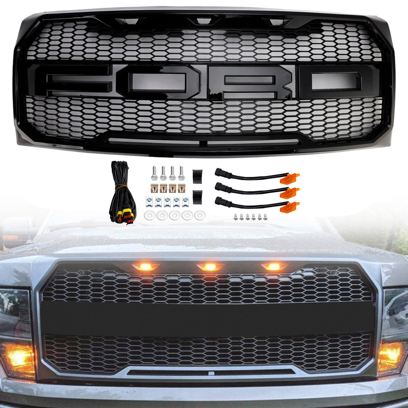 Frontstoßstangengrill im Raptor-Stil, glänzend schwarz, passend für Ford F150 2009-2014