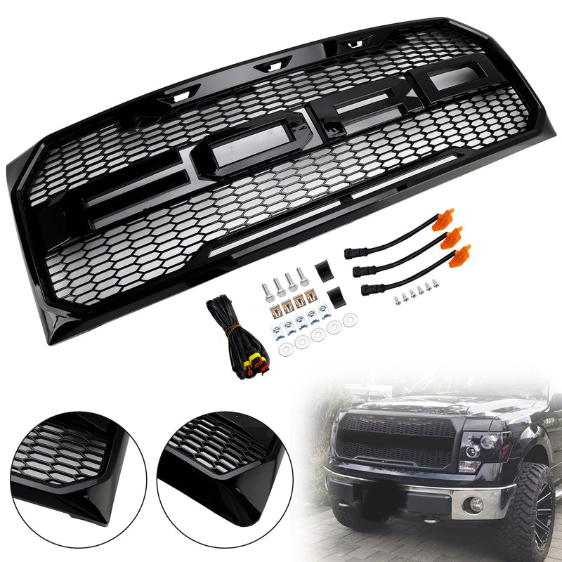 Frontstoßstangengrill im Raptor-Stil, glänzend schwarz, passend für Ford F150 2009-2014
