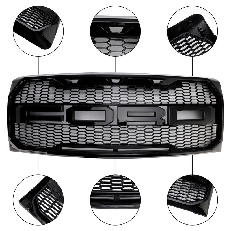 Frontstoßstangengrill im Raptor-Stil, glänzend schwarz, passend für Ford F150 2009-2014