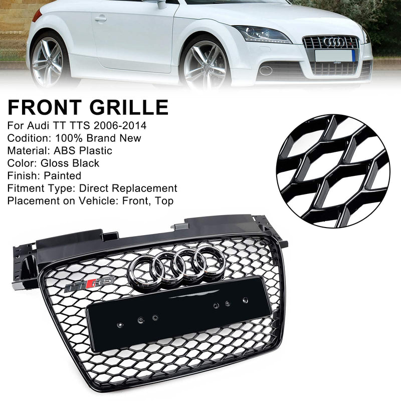 2006-2014 Audi TT TTS RS Style Przednia kratka o strukturze plastra miodu Grill w kolorze czarnym błyszczącym