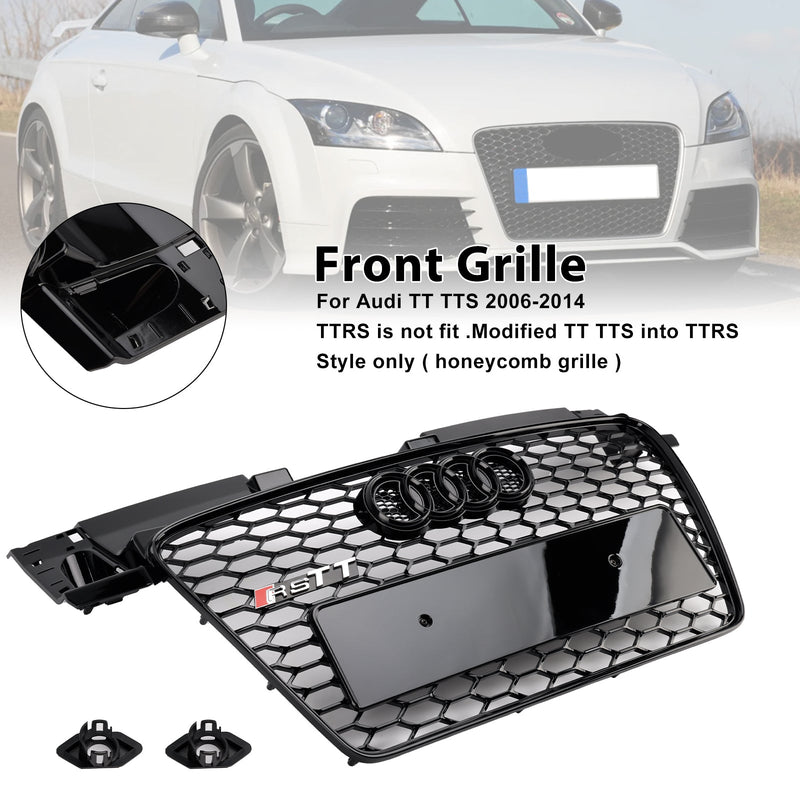 2006–2014 Audi TT TTS RS Style Front Honeycomb Grill Grille Black Shiny
