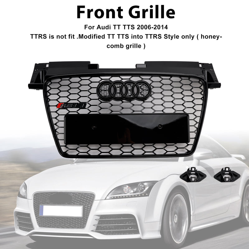 2006–2014 Audi TT TTS RS Style Front Honeycomb Grill Grille Black Shiny