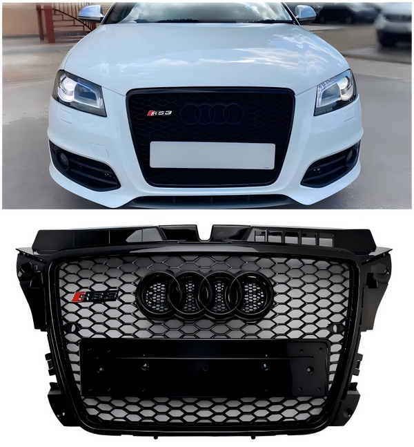 Audi A3 8P RS3 Style Wabengrill (2008-2013 Facelift) - Hochglanz schwarzer Kühlergrill