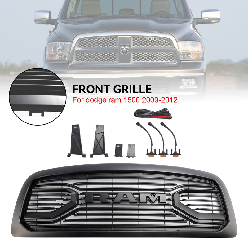 2009-2012 Dodge Ram 1500 Matt Schwarz Frontstoßstangengrill mit LED-Beleuchtung Direkteinstellung